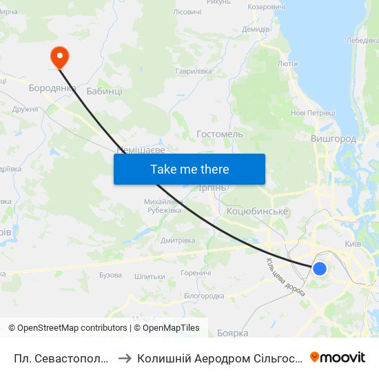 Пл. Севастопольська to Колишній Аеродром Сільгоспавіації map