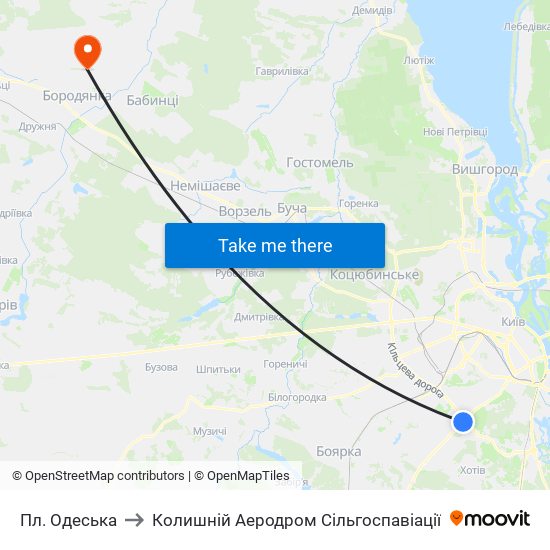 Пл. Одеська to Колишній Аеродром Сільгоспавіації map