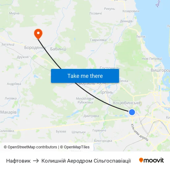 Нафтовик to Колишній Аеродром Сільгоспавіації map