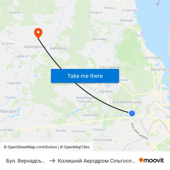 Бул. Вернадського to Колишній Аеродром Сільгоспавіації map