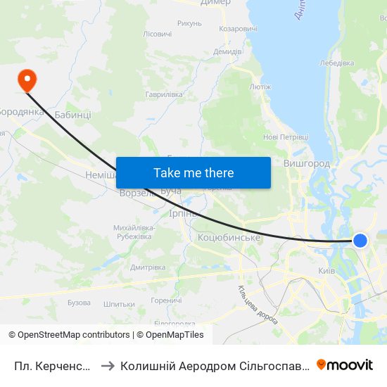 Пл. Керченська to Колишній Аеродром Сільгоспавіації map