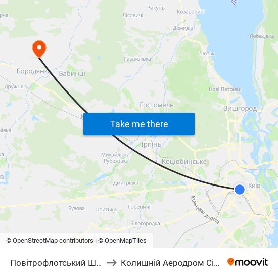 Повітрофлотський Шляхопровід to Колишній Аеродром Сільгоспавіації map