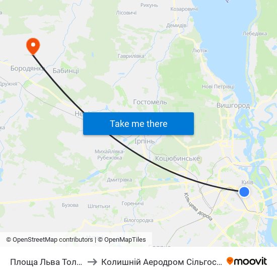 Площа Льва Толстого to Колишній Аеродром Сільгоспавіації map