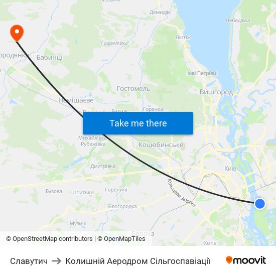 Славутич to Колишній Аеродром Сільгоспавіації map
