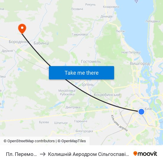 Пл. Перемоги to Колишній Аеродром Сільгоспавіації map