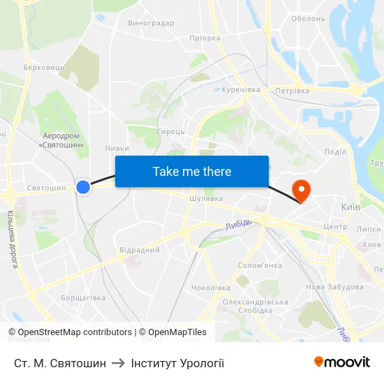 Ст. М. Святошин to Інститут Урології map