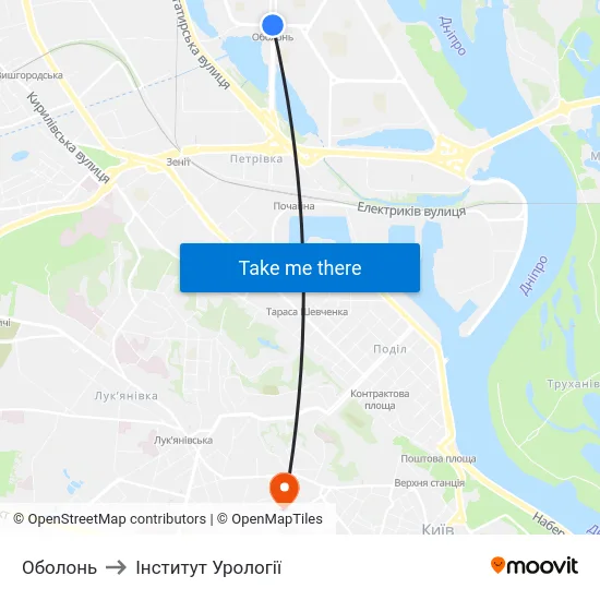 Оболонь to Інститут Урології map
