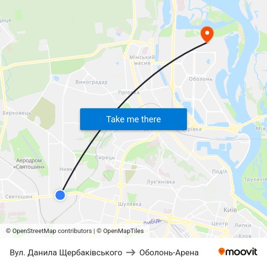 Вул. Данила Щербаківського to Оболонь-Арена map