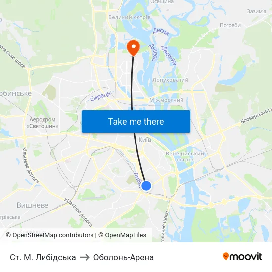 Ст. М. Либідська to Оболонь-Арена map