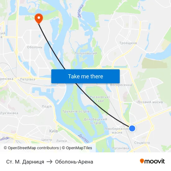 Ст. М. Дарниця to Оболонь-Арена map