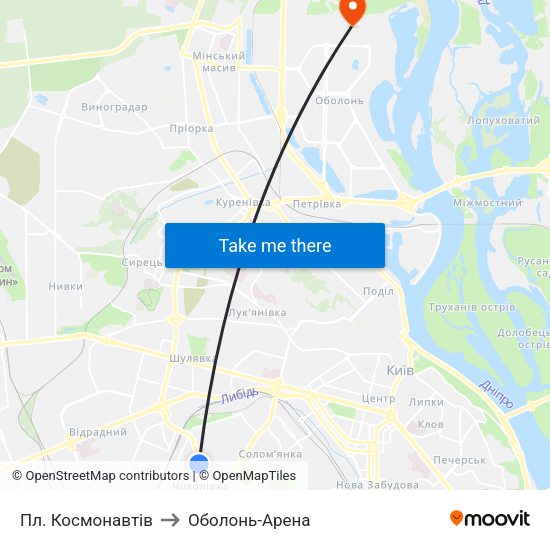 Пл. Космонавтів to Оболонь-Арена map