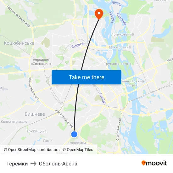 Теремки to Оболонь-Арена map