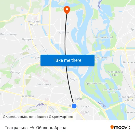 Театральна to Оболонь-Арена map