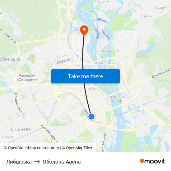 Либідська to Оболонь-Арена map