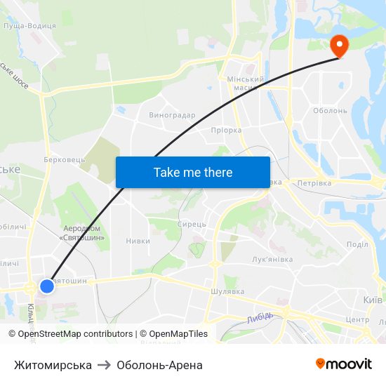Житомирська to Оболонь-Арена map