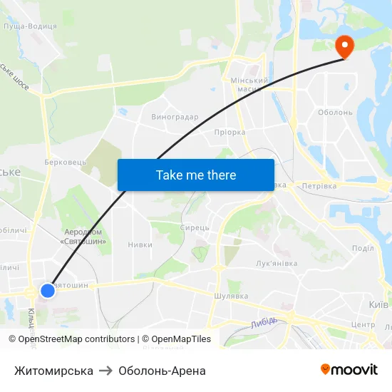 Житомирська to Оболонь-Арена map
