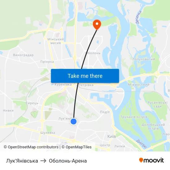 Лук'Янівська to Оболонь-Арена map