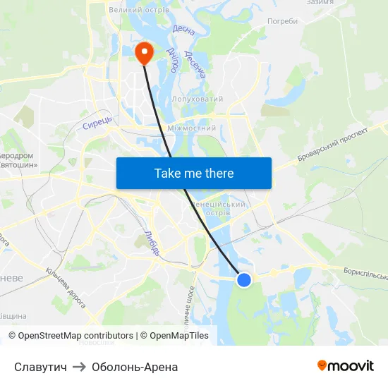 Славутич to Оболонь-Арена map