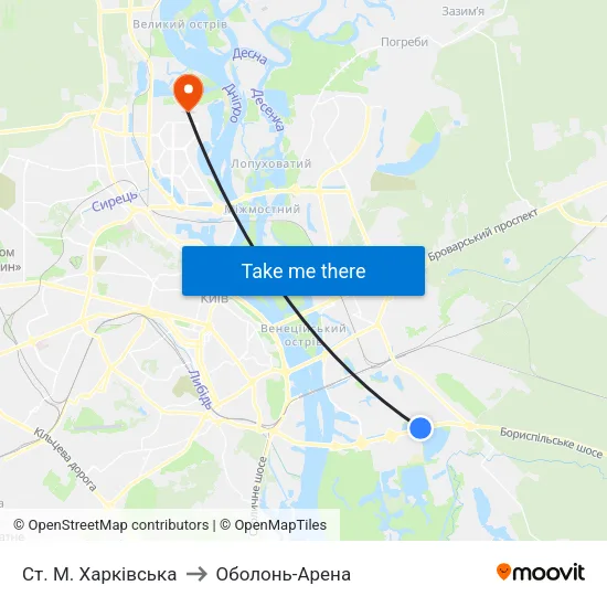 Ст. М. Харківська to Оболонь-Арена map
