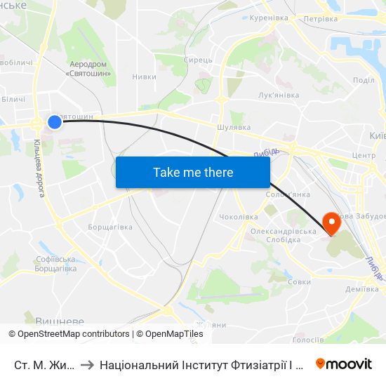 Ст. М. Житомирська to Національний Інститут Фтизіатрії І Пульмонології Ім. Ф.Г. Яновського map