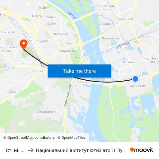 Ст. М. Позняки to Національний Інститут Фтизіатрії І Пульмонології Ім. Ф.Г. Яновського map