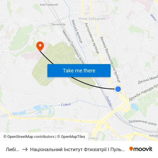 Либідська to Національний Інститут Фтизіатрії І Пульмонології Ім. Ф.Г. Яновського map