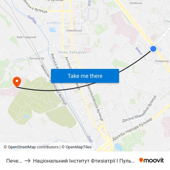 Печерська to Національний Інститут Фтизіатрії І Пульмонології Ім. Ф.Г. Яновського map