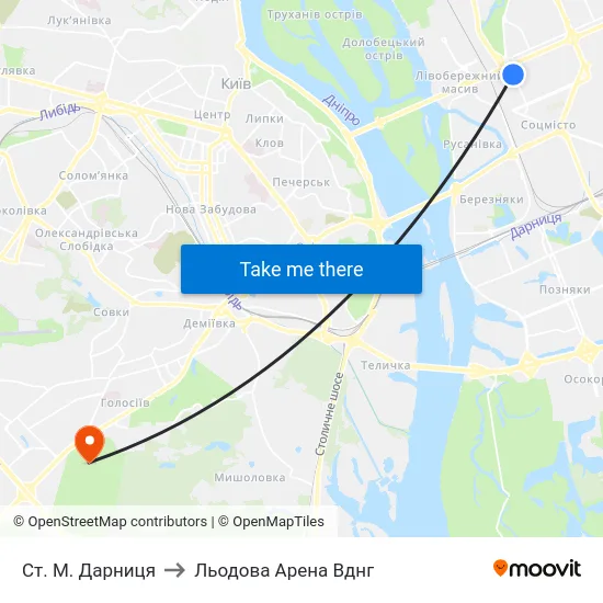 Ст. М. Дарниця to Льодова Арена Вднг map