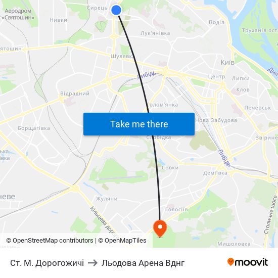 Ст. М. Дорогожичі to Льодова Арена Вднг map