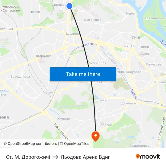 Ст. М. Дорогожичі to Льодова Арена Вднг map