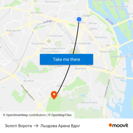 Золоті Ворота to Льодова Арена Вднг map