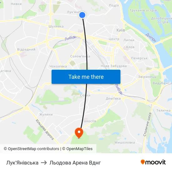 Лук'Янівська to Льодова Арена Вднг map