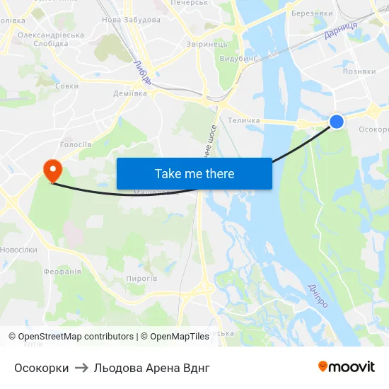Осокорки to Льодова Арена Вднг map