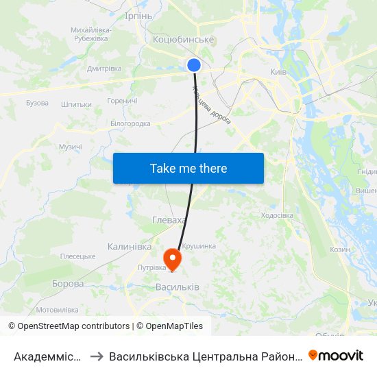 Академмістечко to Васильківська Центральна Районна Лікарня map