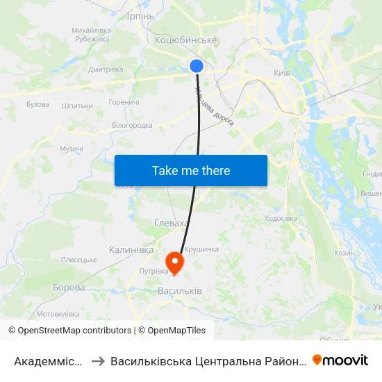 Академмістечко to Васильківська Центральна Районна Лікарня map