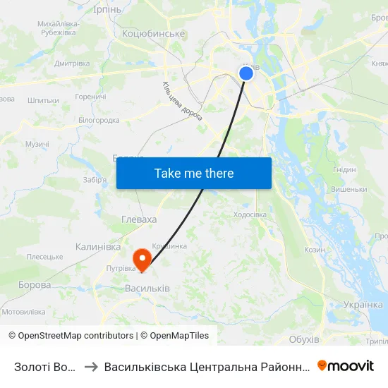 Золоті Ворота to Васильківська Центральна Районна Лікарня map