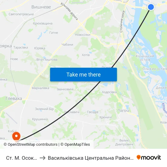 Ст. М. Осокорки to Васильківська Центральна Районна Лікарня map