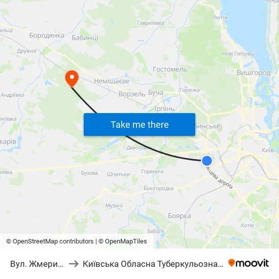 Вул. Жмеринська to Київська Обласна Туберкульозна Лікарня №2 map