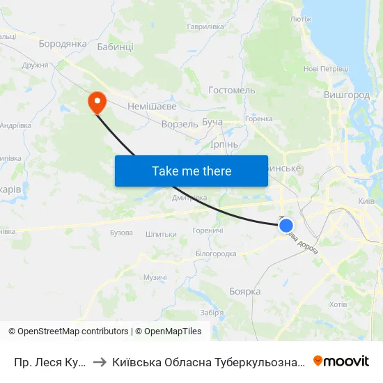 Пр. Леся Курбаса to Київська Обласна Туберкульозна Лікарня №2 map