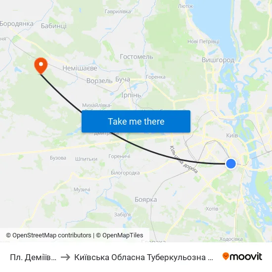 Пл. Деміївська to Київська Обласна Туберкульозна Лікарня №2 map