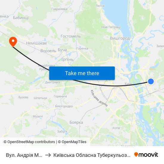 Вул. Андрія Малишка to Київська Обласна Туберкульозна Лікарня №2 map