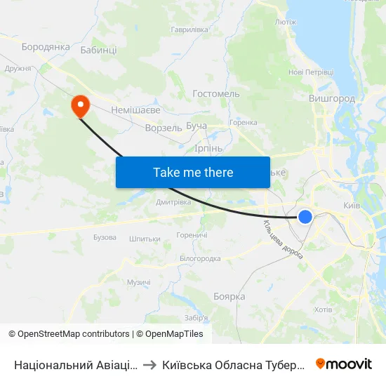 Національний Авіаційний Університет to Київська Обласна Туберкульозна Лікарня №2 map