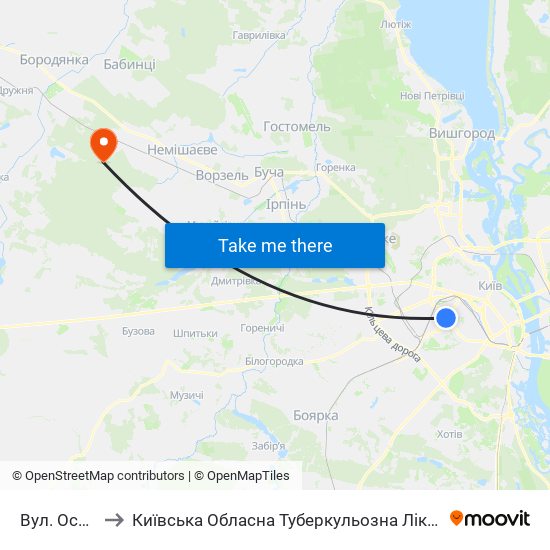 Вул. Освіти to Київська Обласна Туберкульозна Лікарня №2 map
