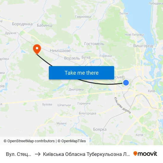 Вул. Стеценка to Київська Обласна Туберкульозна Лікарня №2 map