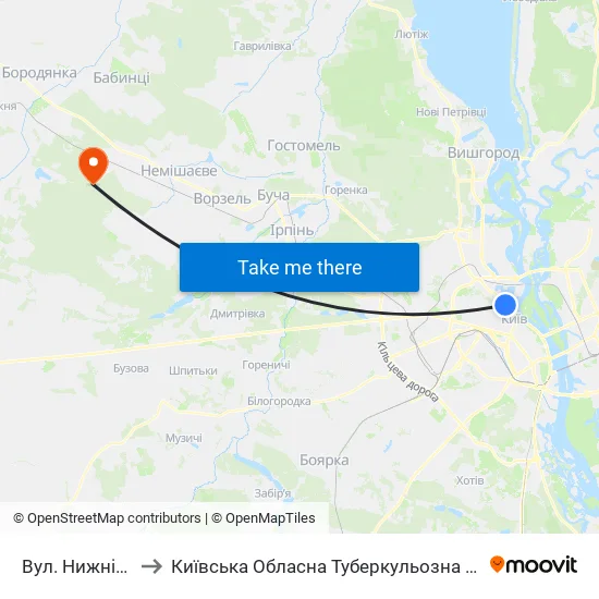Вул. Нижнiй Вал to Київська Обласна Туберкульозна Лікарня №2 map