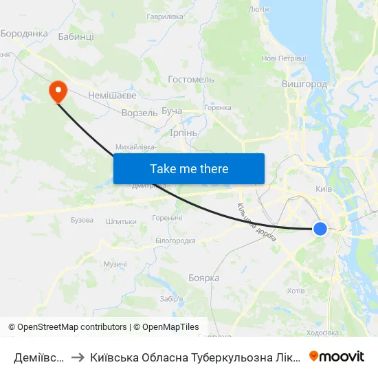 Деміївська to Київська Обласна Туберкульозна Лікарня №2 map