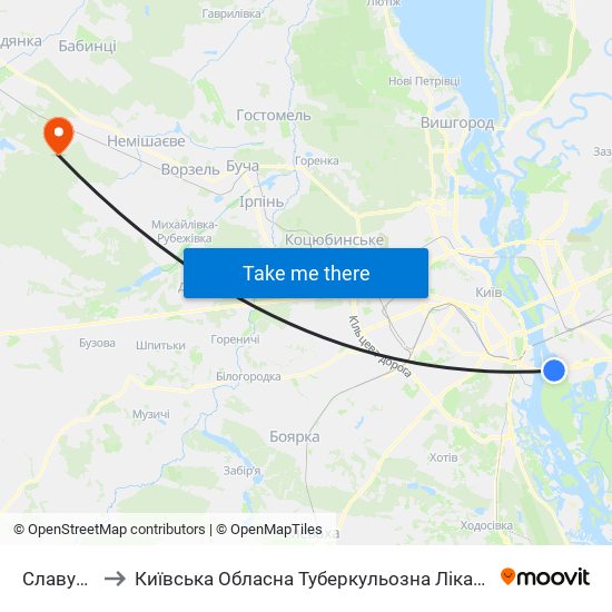 Славутич to Київська Обласна Туберкульозна Лікарня №2 map