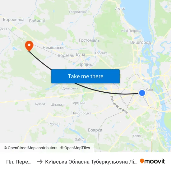 Пл. Перемоги to Київська Обласна Туберкульозна Лікарня №2 map