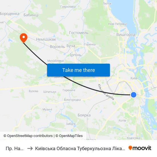 Пр. Науки to Київська Обласна Туберкульозна Лікарня №2 map