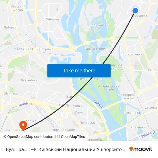 Вул. Градинська to Київський Національний Університет Будівництва І Архітектури map